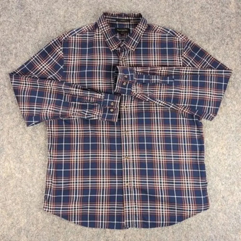 Banana Republic Shirt Mens XL Blue Plaid Button Up Long Sleeve Untucked Fit